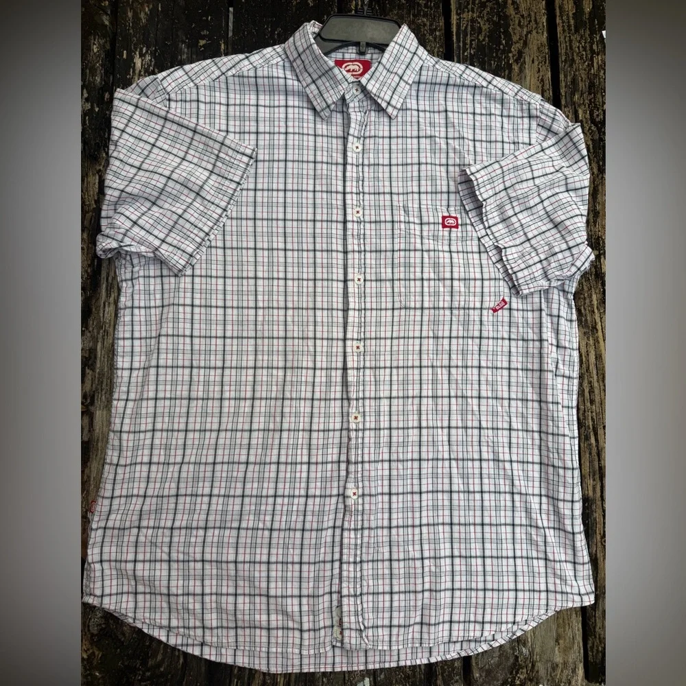 Ecko Unlimited The Dwyer Black Red White Plaid Button Up L The Woven Shirt M8